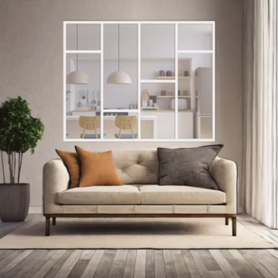 Verrière Loft 4 sections – L x H : 160 x 125 cm – Laqué blanc 9003 granité – vitrages inclus