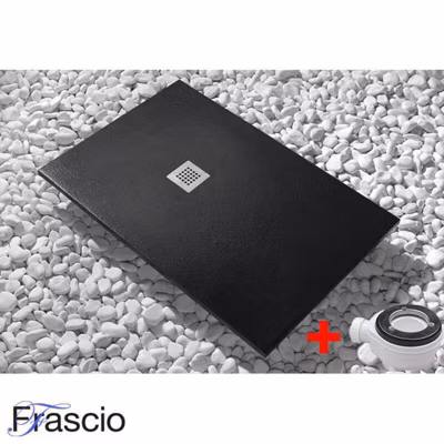 Receveur de Douche 160X110 cm Ligne Vulcano Fin Noir en Résine Synthétique et Poudre de Marbre Avec Drain Gratuit FRASCIO