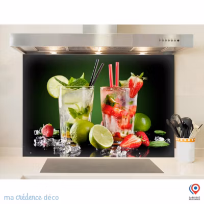 Crédence cuisine fond de hotte Mojito et Cocktails – Alu composite – L 90 cm x H 70 cm – MaCrédenceDéco