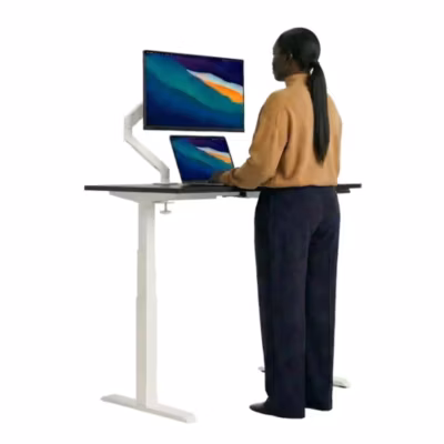 AUM WORLD Bureau Assis Debout Électrique, 180×80, 2 moteurs, Mémoires, 62-127cm, 120kg, Blanc, Noir