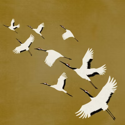 Origin Wallcoverings papier peint panoramique oiseaux de grue jaune ocre 300 x 300 cm