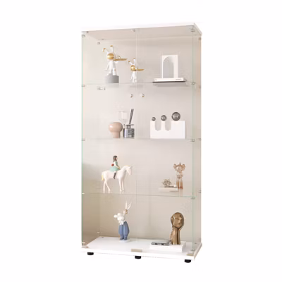 Vitrine En Verre à Deux Portes,4 Étagères Avec Portes,64.7 Pouces x31.7 Pouces x 14.3 Pouces,blanc