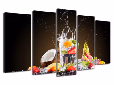 DECLINA, Tableau toile imprimée, déco cuisine, Tableau 5 panneaux Explosion de Fruits, 220×120 cm