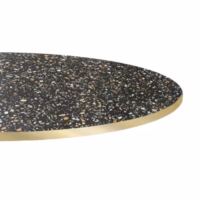 Plateau rond 80cm decor terrazzo black chip chants laiton – Restootab