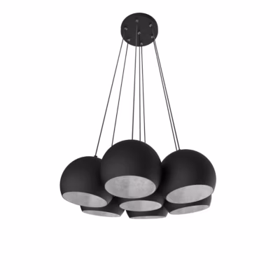 LUMICOM – JOE Suspension, 7X E27, max 42W, métal, noir mat/feuille d&rsquo;argent, D.25cm