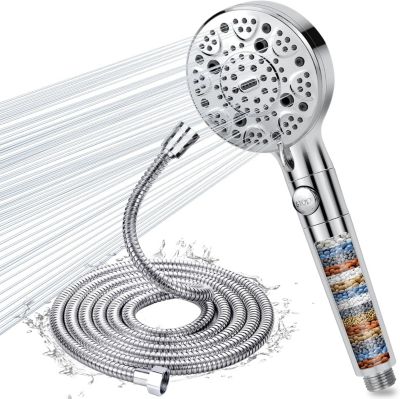 Pommeau de douche chromé 9 jets avec filtre 15 couches