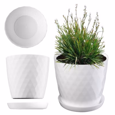 KADAX Pot de Fleur en Plastique avec Support Cache-Pot de Fleur pour Fleurs 14 cm Blanc