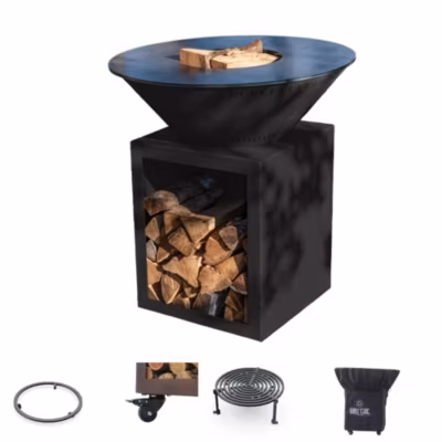 Pack Privilege Brasero Classique Acier 83 Noir Double Cuve – Avec rangement bois