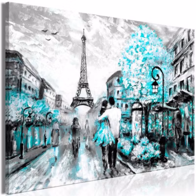 Tableau Villes Colourful Rendez-Vous (1 Part) Wide Turquoise 90×60 cm