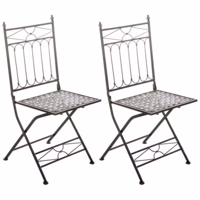 Lot de 2 Chaises De Jardin Pliantes Asina, Chaises D&rsquo;Extérieur En Fer Forgé Pour Terrasse Ou Balcon Bronze