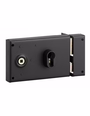 Boitier de serrure horizontale en applique double entrée à fouillot pour entrée, droite, axe 53mm, 140x88mm, noir – THIRARD