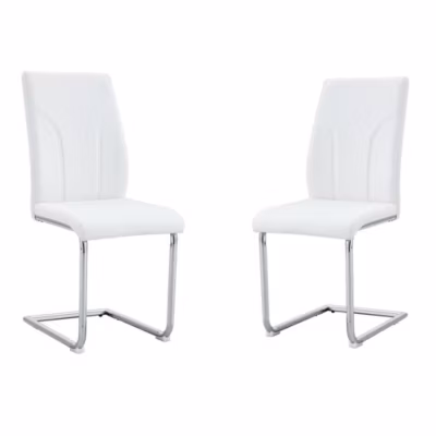 Lot 2 Chaises PU Blanc, Pied Argenté, Bureau/Salle À Manger