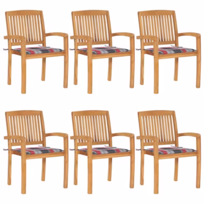 Chaises de jardin empilables avec coussins lot de 6 Teck solide vidaXL