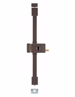 Boitier de serrure en applique Horga à tirage pour porte d&rsquo;entrée, gauche, 3 pts, axe 70mm, marron – THIRARD