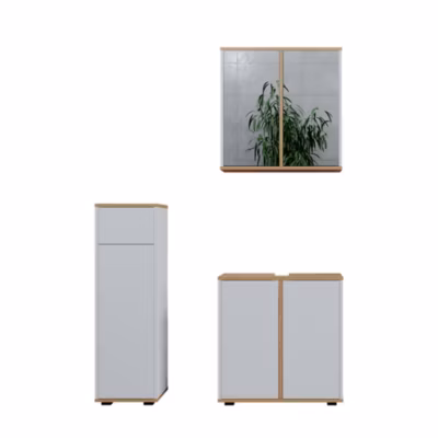 Vicco Ensemble meubles bain Blanc/Artisan 3 pièces, armoire centrale avec tiroirs 60 cm