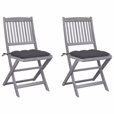 vidaXL Chaises pliables d&rsquo;extérieur 2 pcs avec coussins Bois d&rsquo;acacia