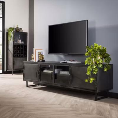 Meuble tv long en métal et verre ROADIES