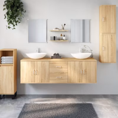 Ensemble de meubles salle de bain 7 pcs-Meuble de salle de bain chêne bois d&rsquo;ingénierie 438997