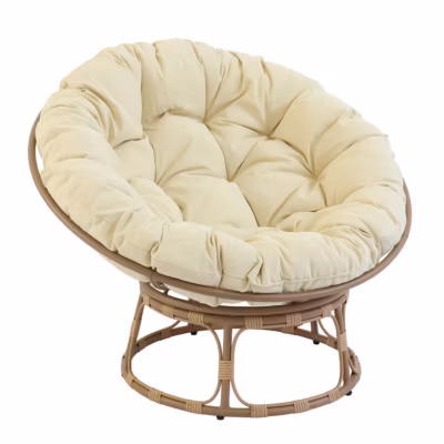 Fauteuil en acier et rotin synthétique avec coussin blanc  Oviala