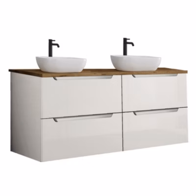 Meuble de salle de bain avec vasque VICTORIA 120×45 cm finition blanc mat 2 tiroirs suspendus Kibath