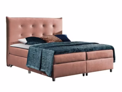 Lit continental Baltimore 151, Double, Rose, Tissu, Disponible