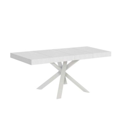 Table extensible 90×90/194 cm Clerk Premium Plateau Frêne Blanc Pieds Blancs