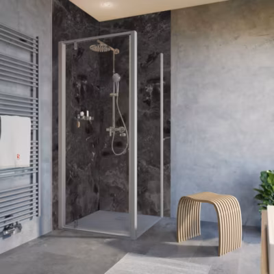 Schulte porte de douche pivotante + porte latérale 90x90x200 cm – réversible -6 mm – transparent- alu