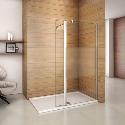 Paroi de douche à l&rsquo;italienne – 90 x 200cm – bande centrale sablé -8mm verre avec volet pivotant 40cm et barre fixation 140cm