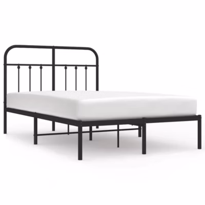 Lit double, Lit adulte, Cadre de lit métal sans matelas avec tête de lit noir 120x200cm