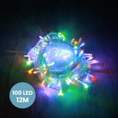 Guirlande Lumineuse 12m Câble Transparent 100 Leds Multicolore