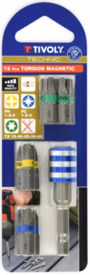 Tivoly Blister 12 embouts torsion 25 mm avec porte embout quick change