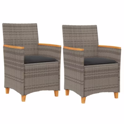 Chaises de jardin coussins lot de 2 gris résine tressée et bois vidaXL