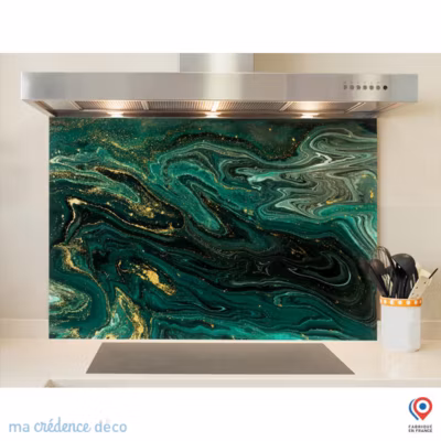 Crédence cuisine fond de hotte Marbre Verone Graphique – Verre trempé – L 90 cm x H 60 cm – MaCrédenceDéco