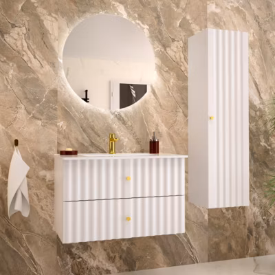 Ensemble meuble simple vasque encastree 80cm et colonne Izae Blanc