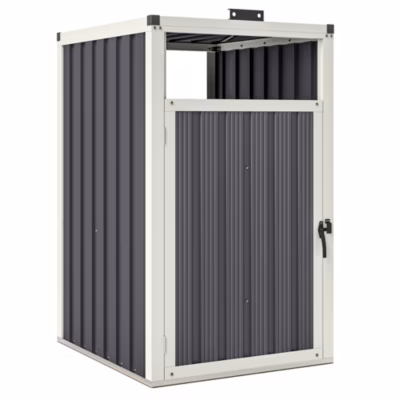 Abri poubelle – cache poubelle – 240L – porte, couvercle – tôle acier ondulé blanc gris