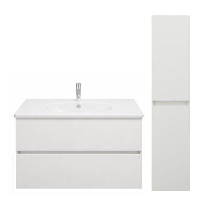 Pack meuble de salle de bain simple vasque 80 cm BURGBAD Joline blanc mat + colonne