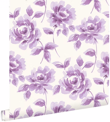 ESTAhome papier peint roses peintes à l&rsquo;aquarelle violet 53 cm x 10.05 m