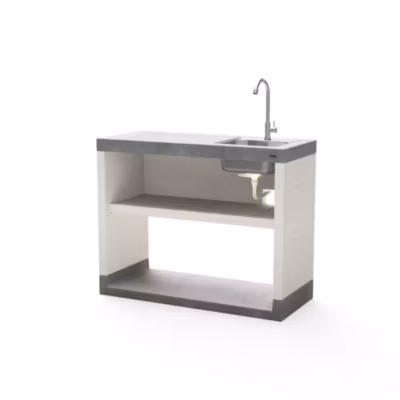 TUOZI-Module Stand PLAN/VENIT 2 avec évier et robinet pour Barbecue en Béton Préfabriqué (Blanc, Gris-110x47x47 cm)-Extérieur