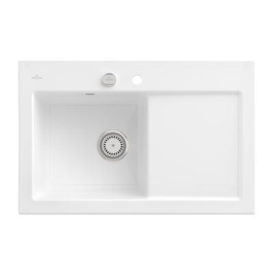 Evier 1 bac avec egouttoir a droite VILLEROY ET BOCH Subway Pure 45 78 x 51 cm Blanc vidage automatique inclus