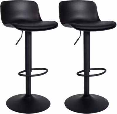 Lot de 2 tabourets de bar Almada similicuir, réglable avec repose-pieds, assise rembourrée, rotation 360 Noir