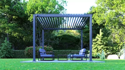 Pergola Bio-climatique 4 pieds – commande manuelle – 300×400 cm – Gris 7016