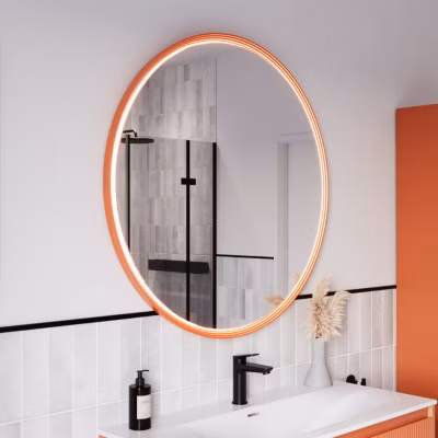 Miroir rond salle de bain éclairage LED 100cm cadre Abricot mat anti-buée, capteur de mouvement – BELDIVO