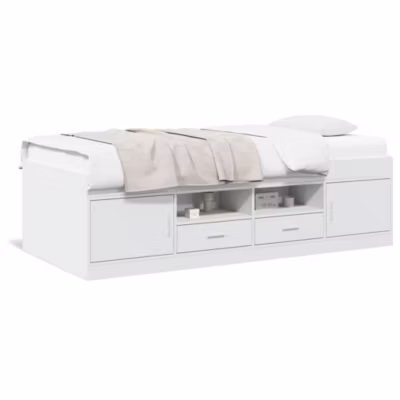 Lit simple, Lit adulte, Lit de jour avec tiroirs sans matelas blanc 100×200 cm