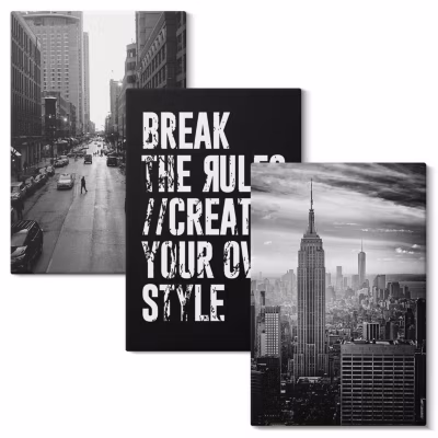 Set 3 Panneaux Toile Tendue 2cm Épaisseur Wallfluent 40×60 cm Inspiration En Noir Et Blanc Pour Les Rues De La Ville Art Mural