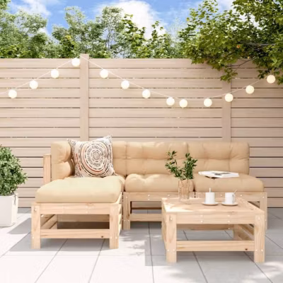vidaXL Salon de Jardin avec Coussins 5 pcs, Canapés avec Dossier et Accoudoir, Ensemble de Meubles avec Table Basse Patio 3186067