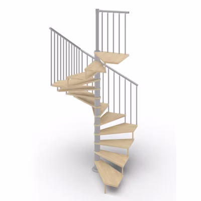 Escalier colimaçon 13 marches – Haut. à franchir 2.67m à 3.12m – Diam. 120cm – Trémie carrée – Struct. grise / marches naturel –