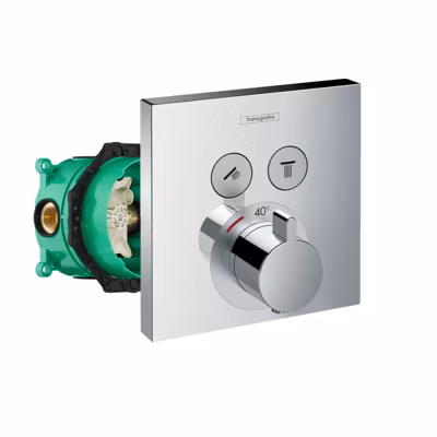 Façade pour mitigeur thermostatique encastré HANSGROHE ShowerSelect avec 2 fonctions chromé et corps encastré iBox