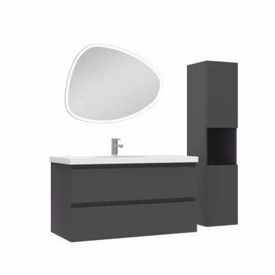 Ensemble meubles Salle de Bain 100cm vasque et colonne et miroir 3 couleurs lumineux Anthracite