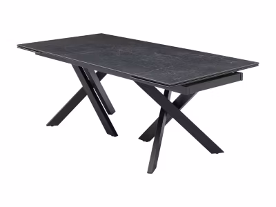 Table à manger extensible 8 à 12 personnes en verre trempé et céramique – Effet marbre noir – MARISO