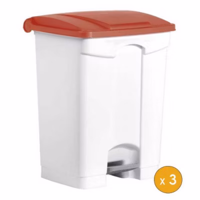 3 Poubelles à tri à pédale 45 litres pour Sac 120 litres – Rouge
